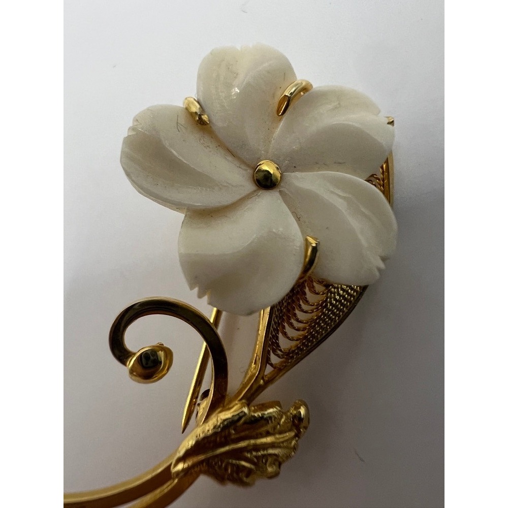 Vintage Sorrento Brooch 12K Gold Filled Carved Shell Flower Filigree‎ Italy - Picture 15 of 16